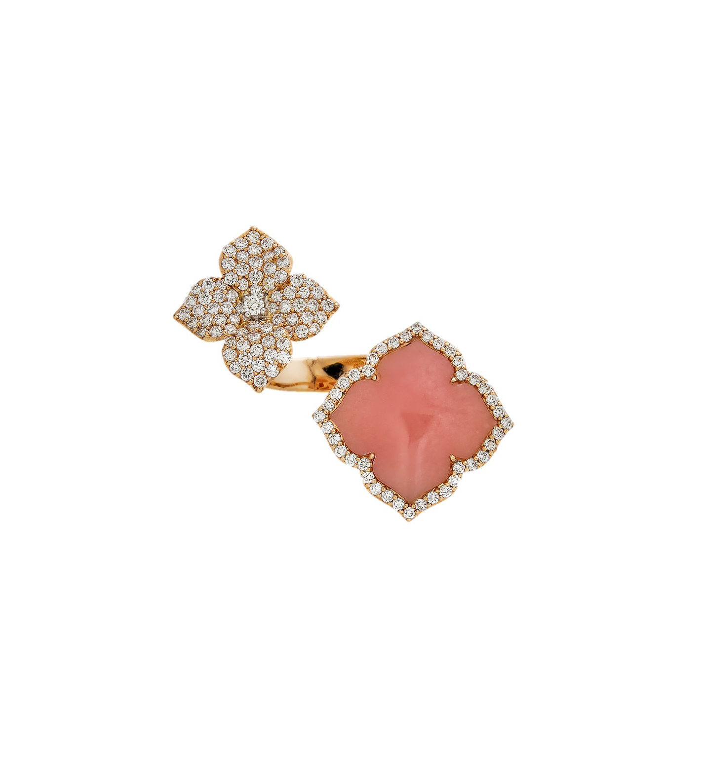 Sabel Collection Double Flower Pink Opal and Diamond Ring